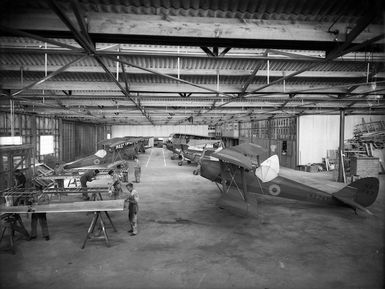 Interior of De Havilland Co of NZ Ltd factory, Rongotai, Wellington