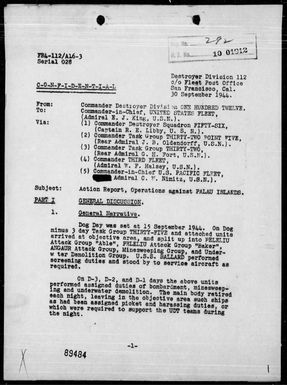 COMDESDIV 112 - Rep of Ops Against the Palau Is, 9/11-29/44
