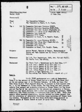 USS TERRY - Rep of Seizure of Saipan Is, Bombardment of Tinian & Guam Is & Air Act off Marianas, 6/14-21/44