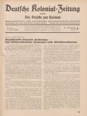 Deutsche Kolonial-Zeitung, 47. Jg. 1. April 1935, Heft 4.