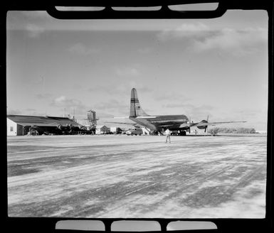 Pan American World Airways, aeroplane on runway, Canton Island, Republic of Kiribati