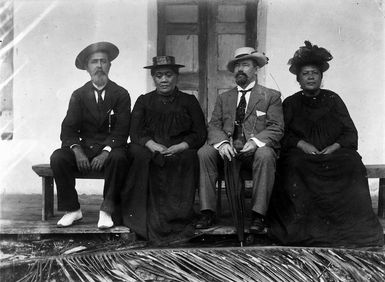Pa Ariki, Queen Makea, Hon C H Mills and Tinomana Ariki, Rarotonga - Photograph taken by G A Read