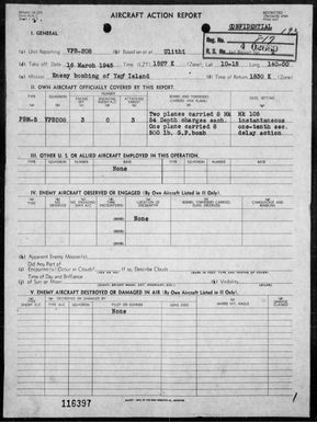 VPB-208 - ACA rep #2 - Bombing Yap Airstrip & strafing targets in the Yap Area, Carolines on 3/16/45