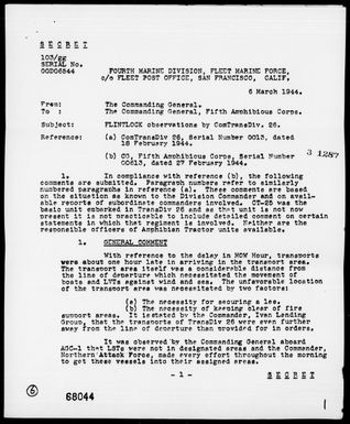 MARINES, 4th DIV - Marshall Islands Observations by ComTransDiv 26 - Comment on