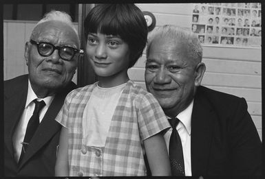 Rev U Iosefa, of Samoa, Rochelle Dunlop, aged 8, of Wellington, and the chief interpreter for the Samoan Government, Mr A T Te'o