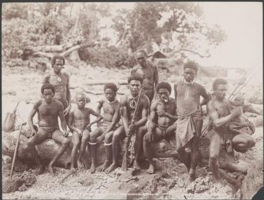 Cannibal men at Foate, Malaita, Solomon Islands, 1906 / J.W. Beattie