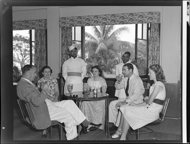 Unidentified guests having drinks at the Northern Hotels, Fiji