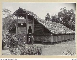 LAE, NEW GUINEA, 1945-05-09. THE CONGREGATION LEAVING THE CHAPEL AT 112 CONVALESCENT DEPOT AT THE CONCLUSION OF A THANKSGIVING SERVICE HELD TO MARK THE END OF HOSTILITIES IN EUROPE. THE SERVICE WAS ..