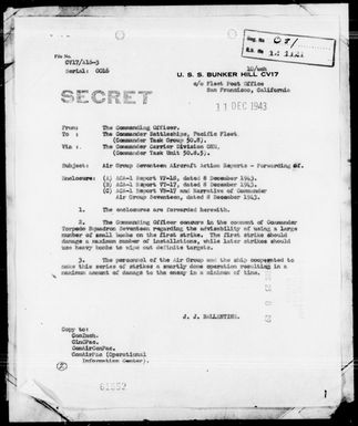 USS BUNKER HILL - Aircraft Action Reports, Air Group 17, Nauru Island, 8 December 1943