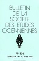 Bulletin de la Société des Études Océaniennes numéro 230