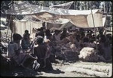 Mortuary ceremony: women weave long banana fiber skirts for exchange