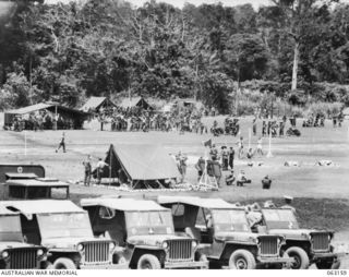 DONADABU, PAPUA, NEW GUINEA. 1944-01-01. A GENERAL VIEW OF THE SPORTS GROUND DURING THE 15TH INFANTRY BRIGADE GYMKHANA