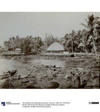 ["\"Am Strande von Satupaitea auf Savaii. Samoa.\""]