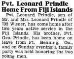 Pvt. Leonard Prindle Home From Fiji Islands