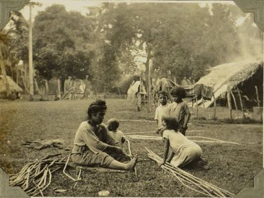 Tongan woman preparing to weave mats?, 1928