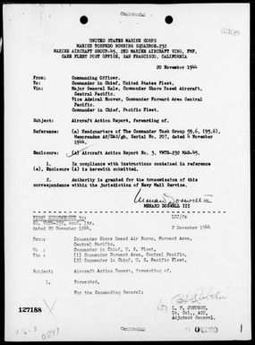 VMTB-232 - ACA Report #3-Bombing targets in the Yap Area, Carolines on 11/16/44