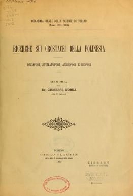 Richerche sui crostacei della Polinesia : decapodi, stomatopodi, anisopodi e isopodi : memoria