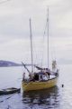 French Polynesia, sailboat anchored off shore of Tahiti Island