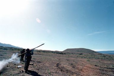 A missile is fired from a Redeye weapon system by members of the 62nd Air Defense Artillery, during a live fire training exercise