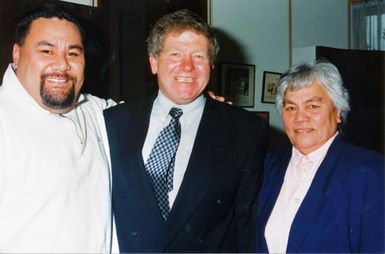 Sam Konise, violinist, his mother Mrs Simiama Konise, and mayor Rex Kirton.