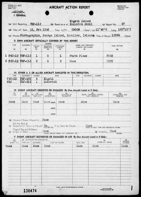 VMF-113 - ACA Reps Nos 67, 69, 74 & 76-78 - Air opers against Ponape Island, Carolines & the Marshall Islands, 2/23/45 - 3/28/45