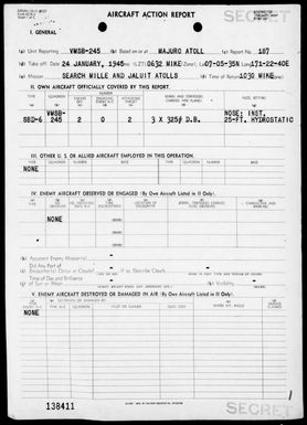 VMSB-245 - ACA Reps Nos 187-190 – Air opers against the Marshall Islands, 1/24-27/45