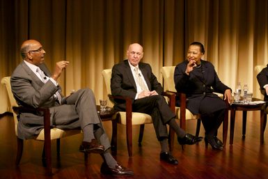 A Path to Equality: The Impact of the Civil Rights Acts of the 1960s; Michael Steele (left), former Chairman of the Republican National Committee and Lieutenant Governor of Maryland; Jim Jones (middle), former Chief of Staff to President Johnson, Congressman, and Ambassador to Mexico; and Carol Moseley Braun (right), former Senator and Ambassador to New Zealand and Samoa