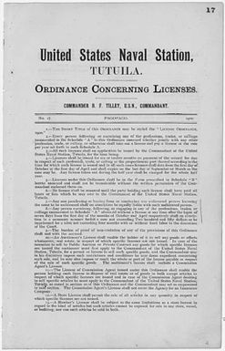 Ordinance Concerning Licenses, Order No. 17, License Ordinance,1900.