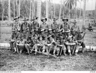 MADANG, NEW GUINEA. 1944-07-08. PERSONNEL OF NO.14 PLATOON, C COMPANY 24TH INFANTRY BATTALION. IDENTIFIED PERSONNEL ARE:- PRIVATE B.G. STEVENS (1); PRIVATE A.E. BUTTERS (2); PRIVATE W.G. PEARCE ..