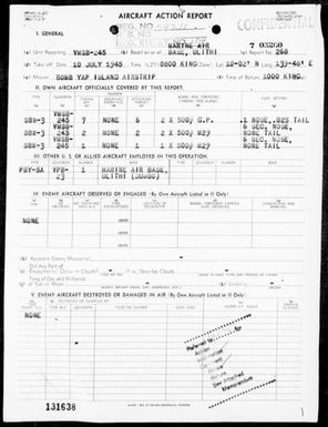 VMSB-245 - ACA Rep #268-Bombing targets in the Yap Area, Carolines on 7/10/45