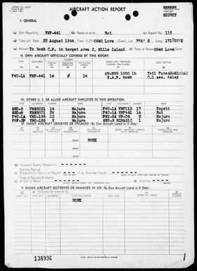 VMF-441 - ACA Reps Nos 112 & 116-117-Air opers against the Marshall Islands, 8/22-26/44