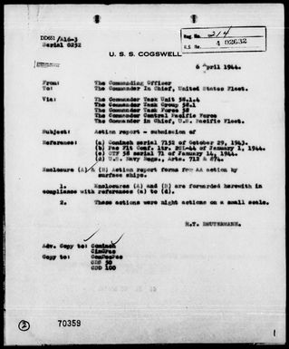 USS COGSWELL - AA Act Reps, 3/29-30/44, Palau Is