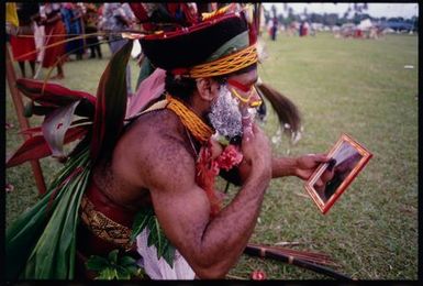 South Pacific Festival of the Arts, Apia, 1996. A Papua New Guinean performer prepares for a dance
