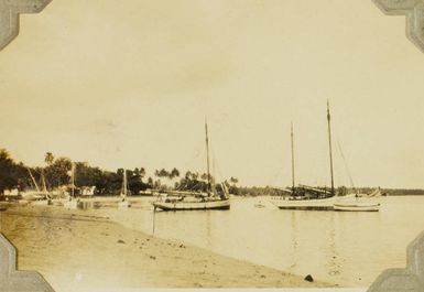 Boats moored off a beach in the Ha'apai Group, 1928