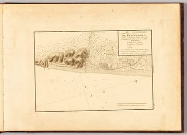 Plano del fondeadero de Frangerola situado el castillo B. en la latitud N. de 36°. 52'. 40". y longitud de 1°. 39'. 10". al E. de Cadiz.