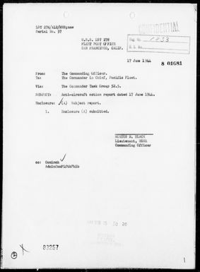 USS LST-278 - AA Action Report, 6/17/44- West of Saipan Island, Marianas