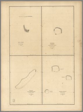 Metia (Makatea) Island, Paumotu Group by the U.S.Ex.Ex. 1839. Taweree (Tauere) or St. Simeon or Resolution Island, Paumotu Group, by the U.S.Ex.Ex. 1841. Takurea or Wolconsky Island, Paumotu Group, by the U.S.Ex.Ex. 1841. Seagull Islands, Paumotu Group, by the U.S.Ex.Ex. 1841.