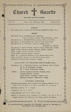 Church Gazette, Polynesia: February 1927