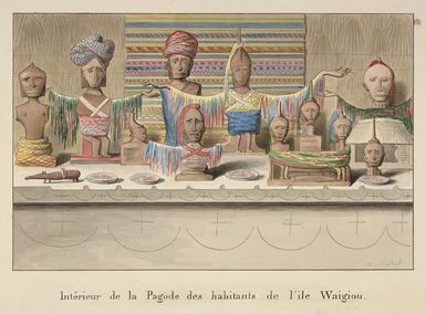 [Lejeune, Jules Louis] fl 1804-1851 :Interieur de la Pagode des habitants de l'Ile Waigiou. [1826]