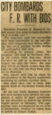 City Bombards F. R. With Bids. Northwest History. Tours, Trade Agreement, Trapping Trees, U. S. Army, Navy and Marines. Tours.