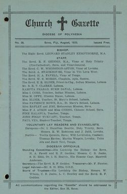 Church Gazette, Polynesia: August 1933