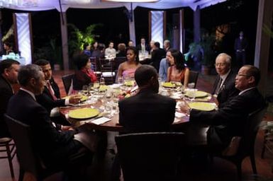 Barack Obama and Michelle Obama attend the Leaders Dinner at the APEC summit in Honolulu, Hawaii, November 12, 2011