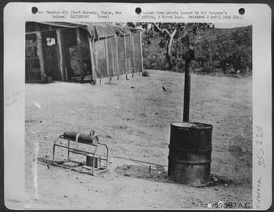 Wash kit assembly of the 36th Service Group, 374th Service Squadron, at Port Moresby, Papua, New Guinea, February 1943. (U.S. Air Force Number C59587AC)