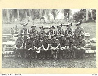 SIAR, NEW GUINEA. 1944-06-23. PERSONNEL OF HEADQUARTERS, D COMPANY, 57/60TH INFANTRY BATTALION. IDENTIFIED PERSONNEL ARE:- VX139551 PRIVATE J.C. CONOLE (1); VX108686 SERGEANT A.R. GUENTHER (2); ..