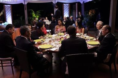 Barack Obama and Michelle Obama attend the Leaders Dinner at the APEC summit in Honolulu, Hawaii, November 12, 2011