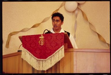 Esera Leai delivers a sermon on White Sunday