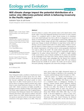 Will climate change impact the potential distribution of a native vine (Merremia peltata) which is behaving invasively in the Pacific region?