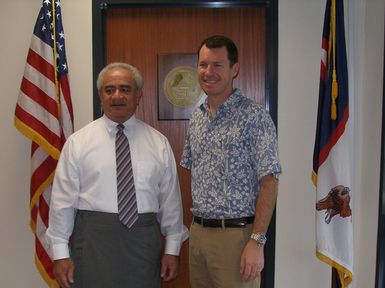 Tsunami - Pago Pago, American Samoa, March 14, 2011 -- Deputy Administrator Manning and American Samoa Governor Tulafono after meeting to discuss the ongoing recovery efforts on the island. Among other things, the governor spoke about the territory's experiences on Friday, March 11, when they and other Pacific islands were at risk of potential impacts from the tsunami. (Courtesy of Bill Thomas, NOAA)