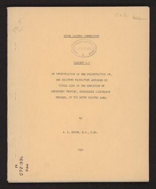 An investigation of the possibilities of, and existing facilities afforded by visual aids in the education of dependent peoples, especially illiterate peoples, of the South Pacific area / by A.L. Moore.