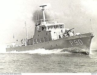 STARBOARD BOW VIEW OF THE ATTACK CLASS PATROL BOAT HMAS ATTACK (P90), TURNING TO PORT AT SPEED. ATTACK WAS THE FIRST RAN PATROL BOAT LAUNCHED AND THE FIRST BUILT AT EVANS DEAKIN, BRISBANE. SHE PAID ..